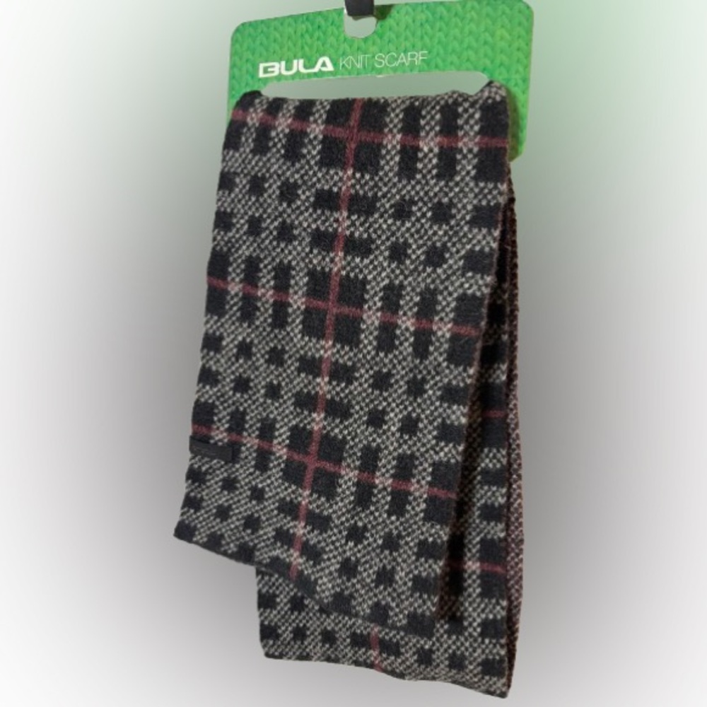 Bula check winter scarf - NWT - Black, white, burgundy